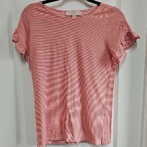 LOFT Pink and White Flutter Sleeve T-Shirt